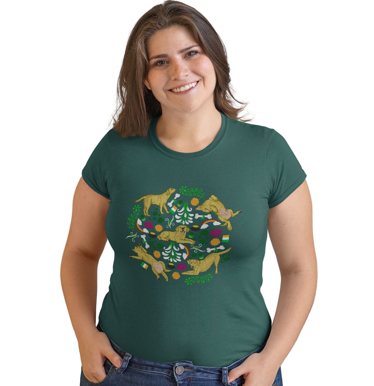 Yellow Labrador Green Fleur Design - Women's Fitted T-Shirt