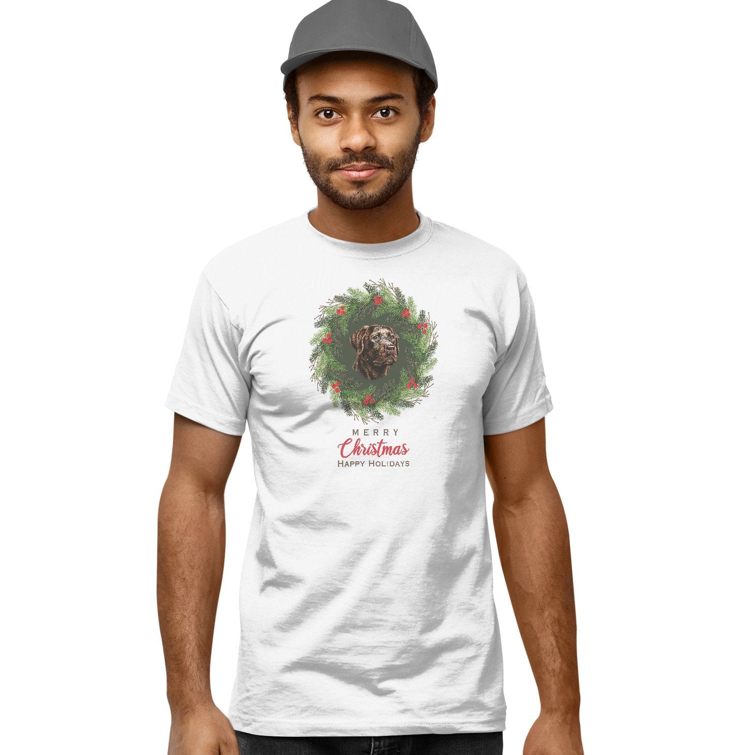 Labradors.com - Chocolate Labrador Christmas Wreath - Adult Unisex T-Shirt