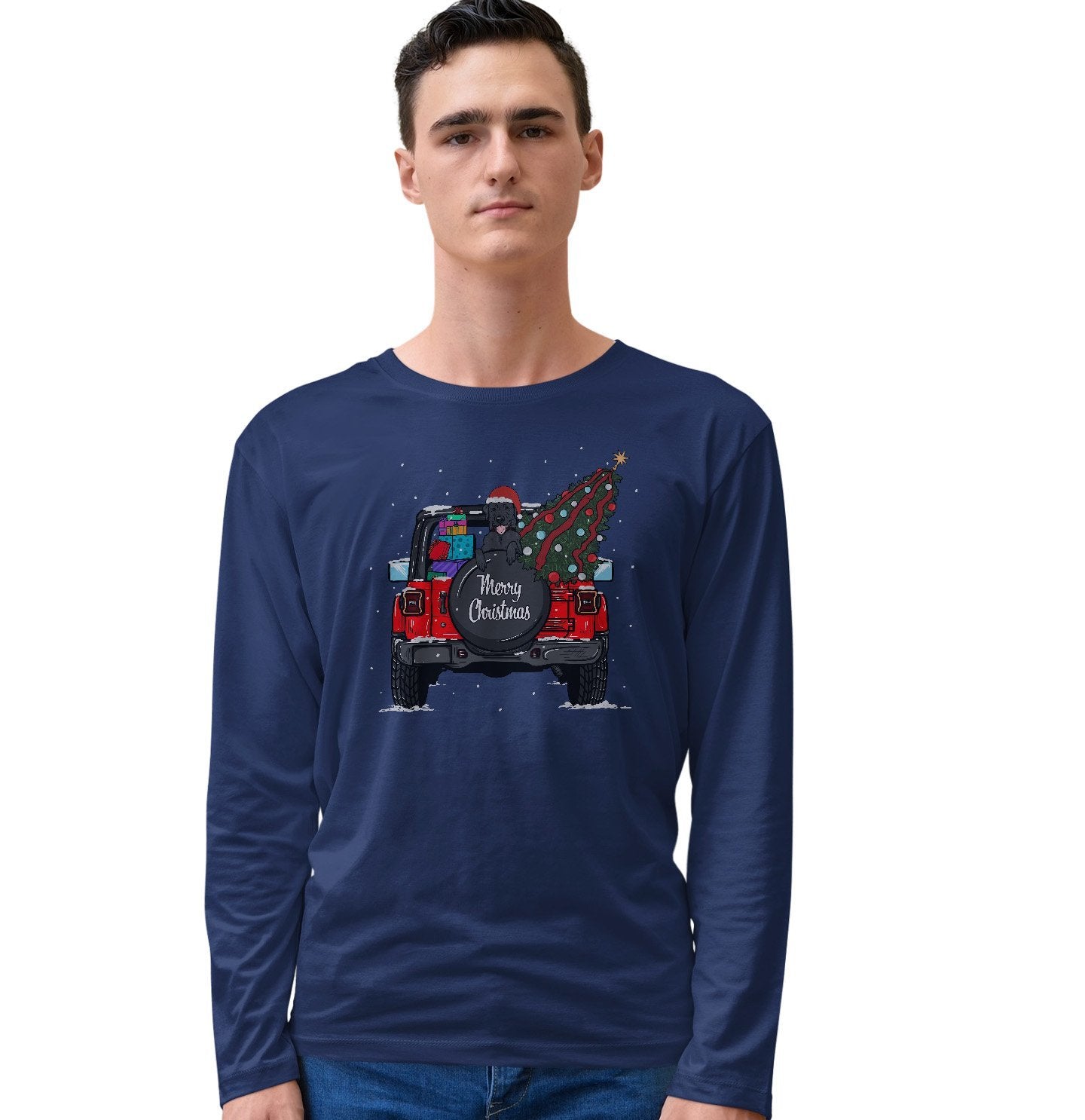 Christmas Jeep Black Lab - Adult Unisex Long Sleeve T-Shirt