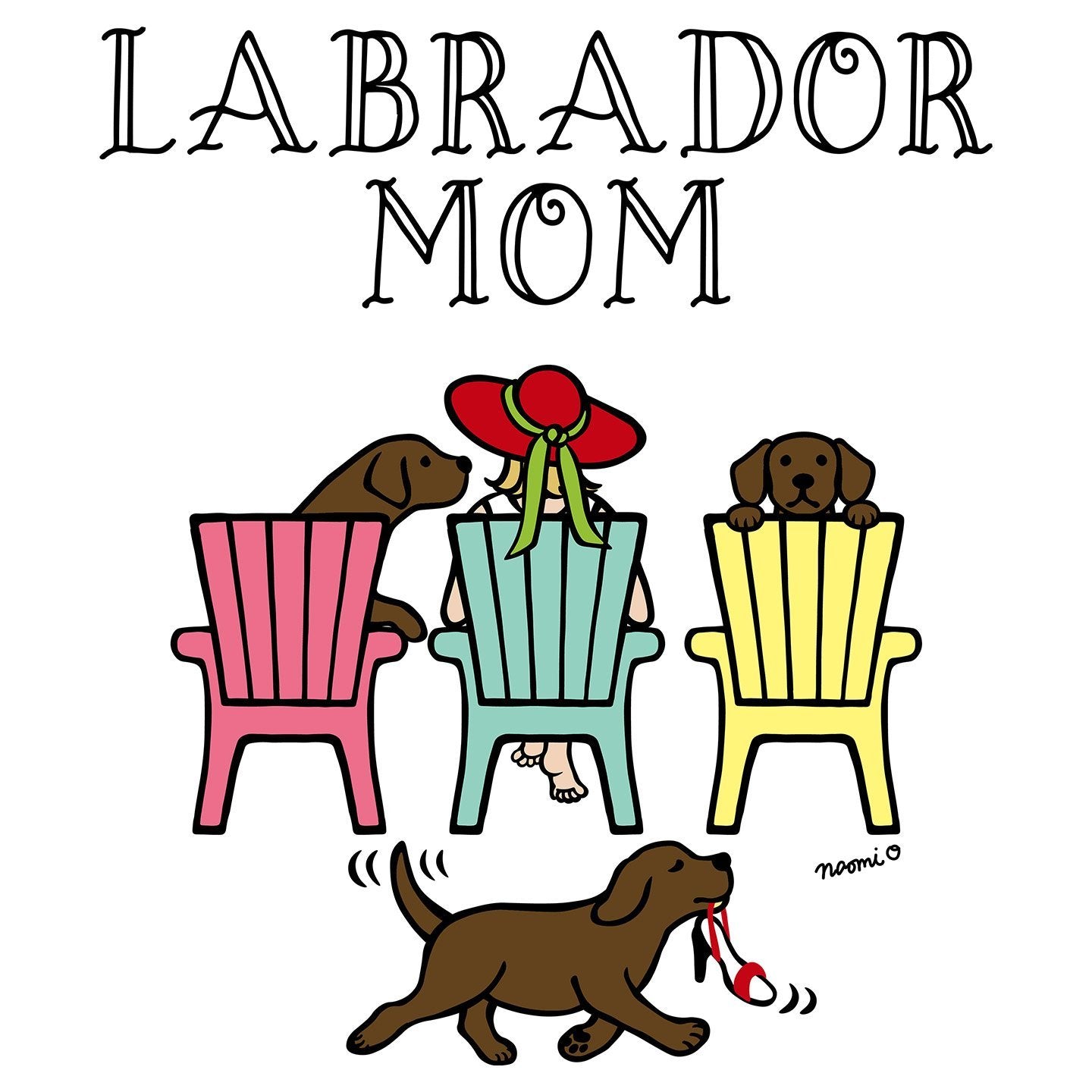 Chocolate Labrador Dog Mom - Deck Chairs Design - Women's V-Neck Long Sleeve T-Shirt