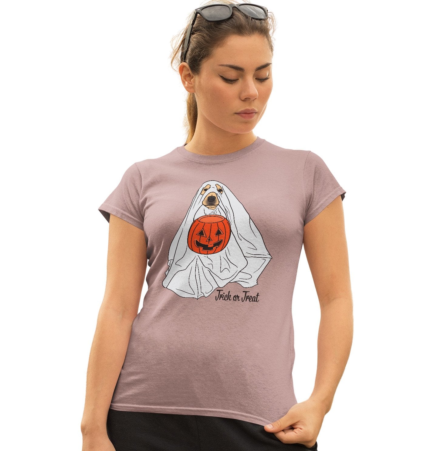 Trick or Treat Ghost Dog - Women's Fitted T-Shirt