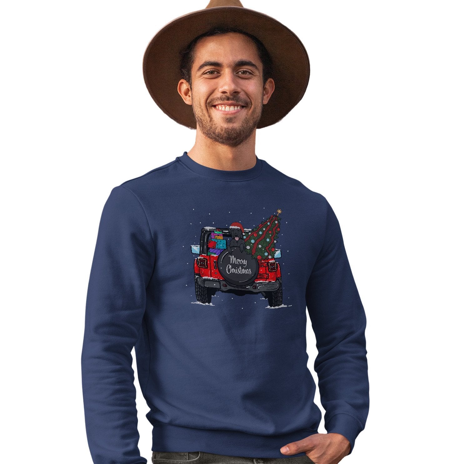 Labradors.com - Christmas Jeep Black Lab - Adult Unisex Crewneck Sweatshirt