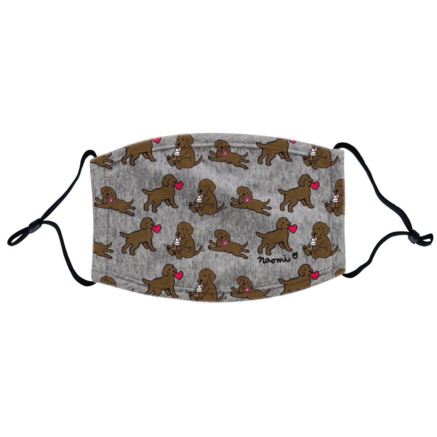 Chocolate Lab Puppy Cartoon Pattern Face Mask - Adjustable Ear Loops, Reusable & Washable, Cloth - Labradors.com
