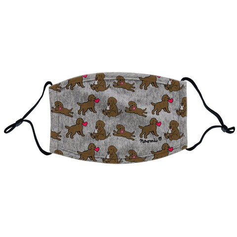 Chocolate Lab Puppy Cartoon Pattern Face Mask - Adjustable Ear Loops, Reusable & Washable, Cloth - Labradors.com