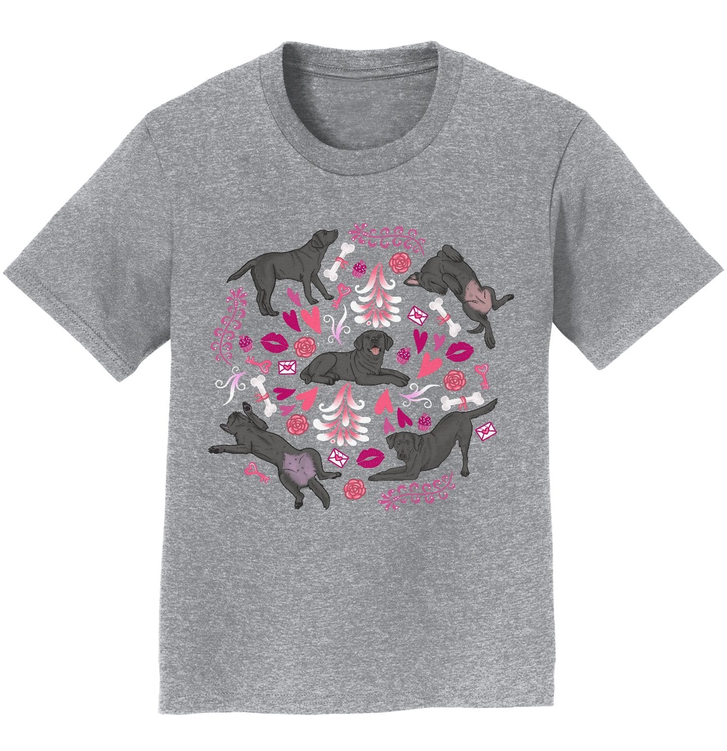 Black Labrador Pink Fleur Pattern - Kids' Unisex T-Shirt