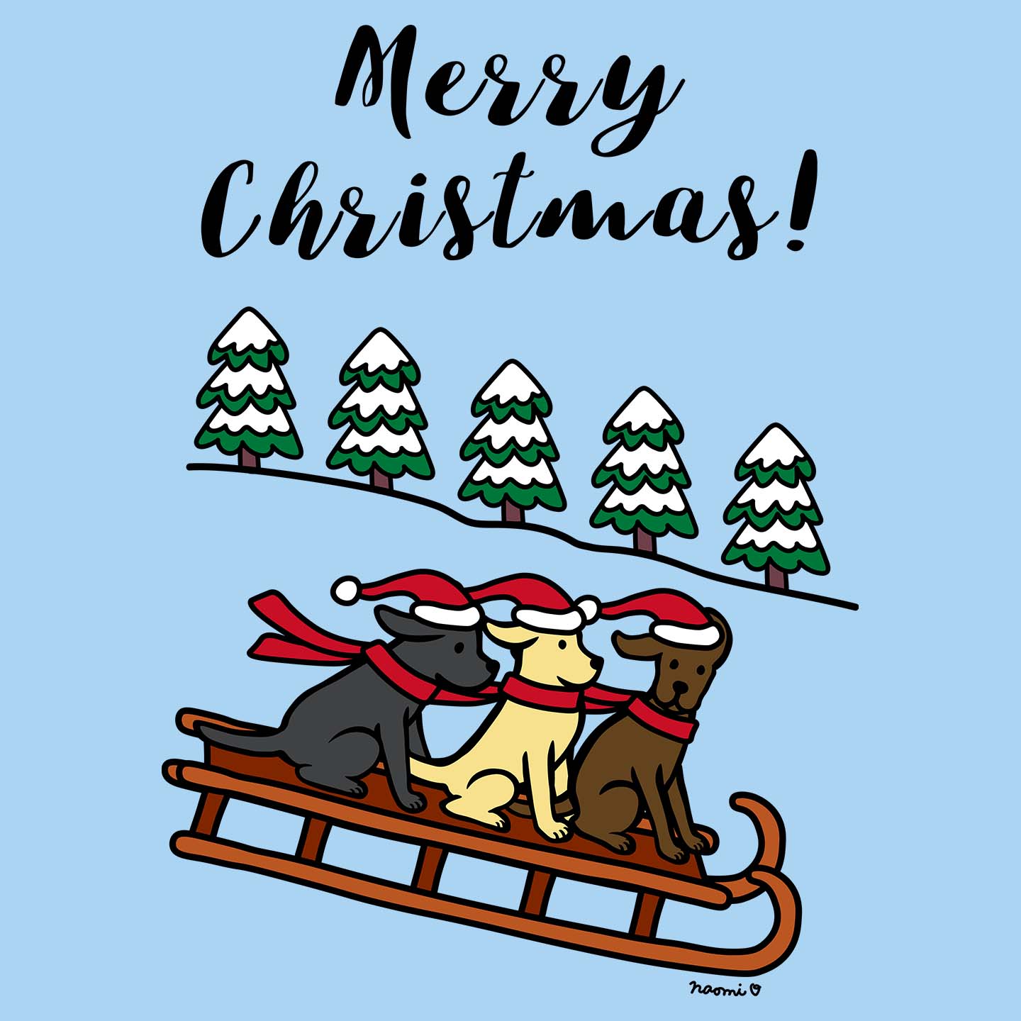 Three Labs on a Sleigh - Adult Unisex T-Shirt