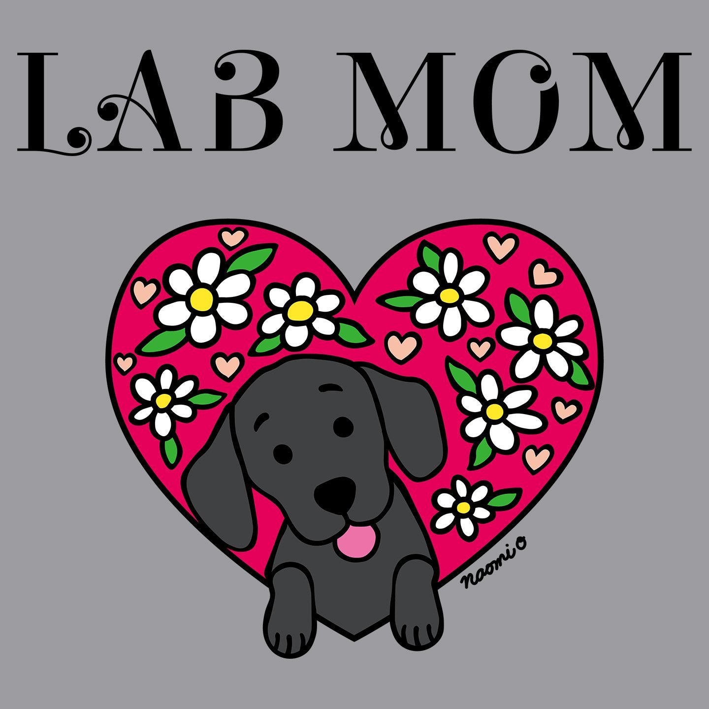 Flower Heart Black Lab Mom - Adult Unisex Long Sleeve T-Shirt
