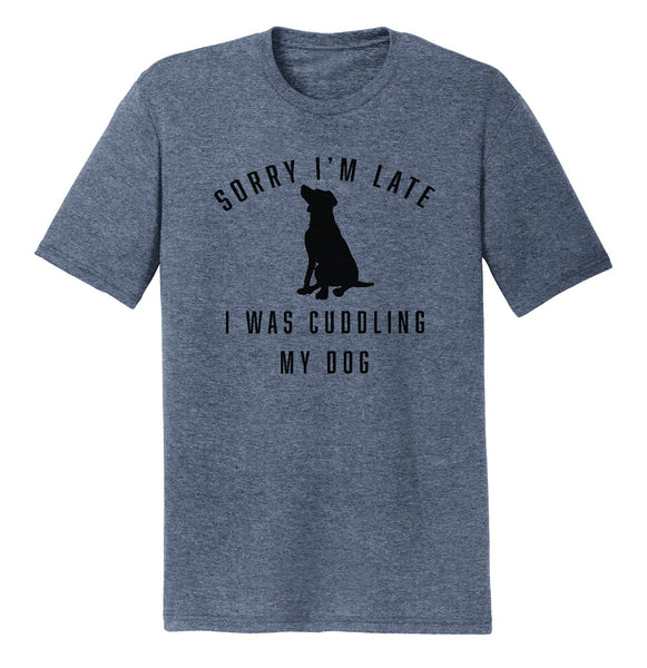 Sorry I'm Late Dog Cuddling Labrador Silhouette - Adult Tri-Blend T-Shirt