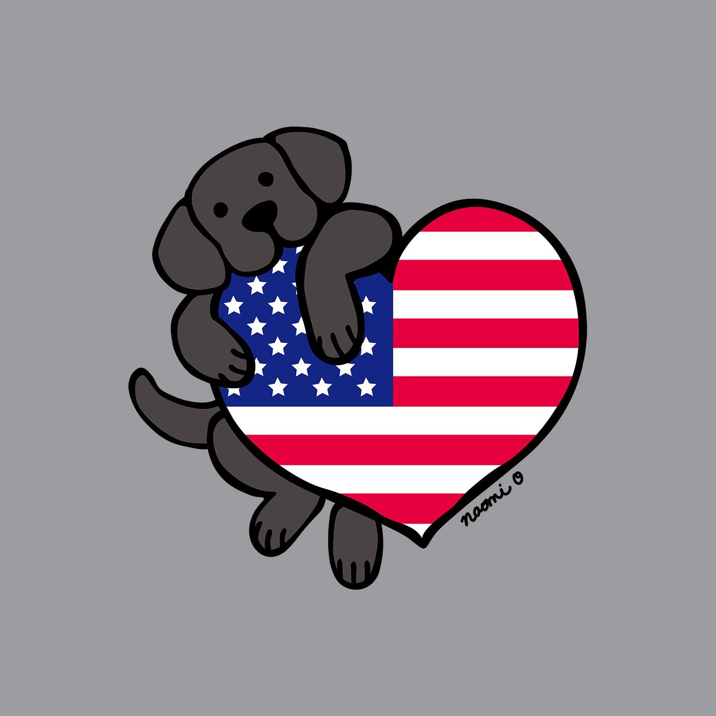 Black Lab USA Flag Heart Left Chest - Adult Unisex T-Shirt