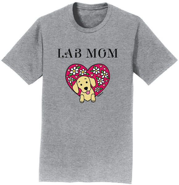 Flower Heart Yellow Lab Mom - Adult Unisex T-Shirt