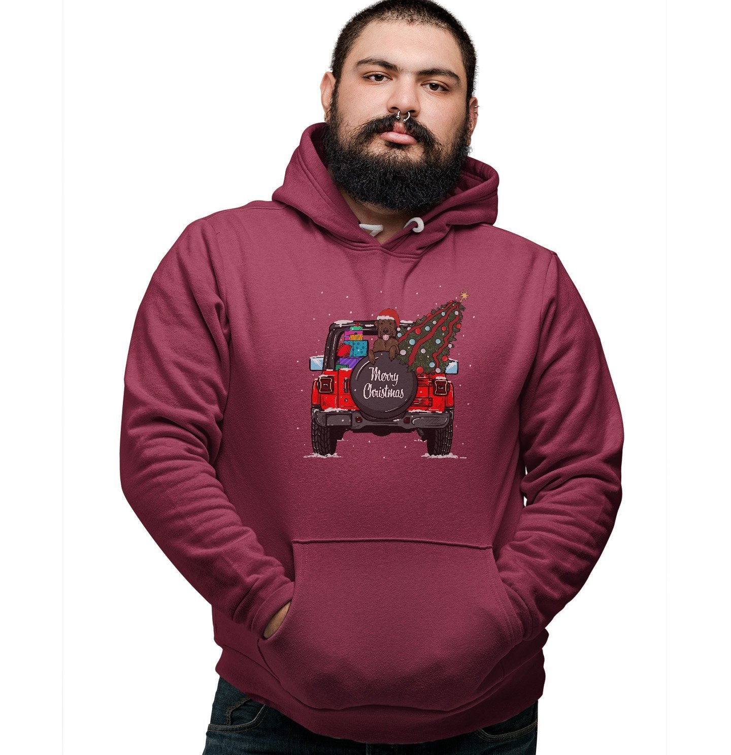 Christmas Jeep Chocolate Lab - Adult Unisex Hoodie Sweatshirt