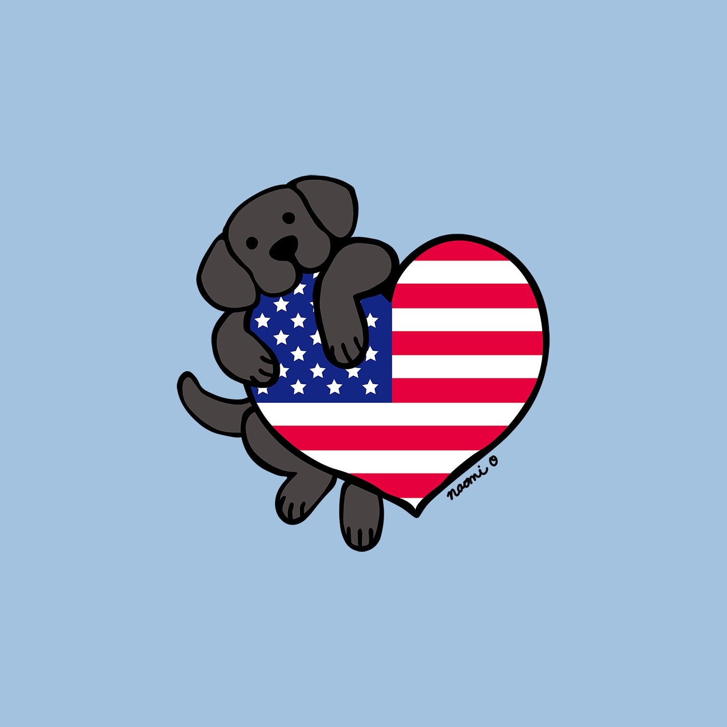 Black Lab USA Flag Heart Left Chest - Women's Fitted T-Shirt