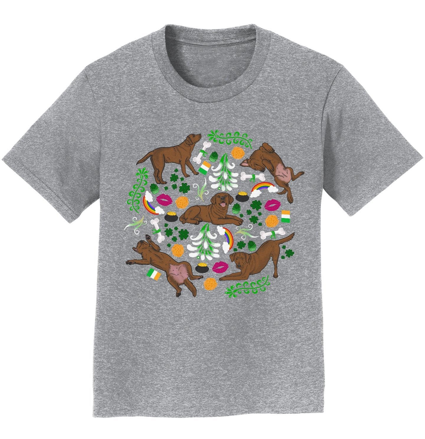 Chocolate Labrador Green Fleur Design - Kids' Unisex T-Shirt