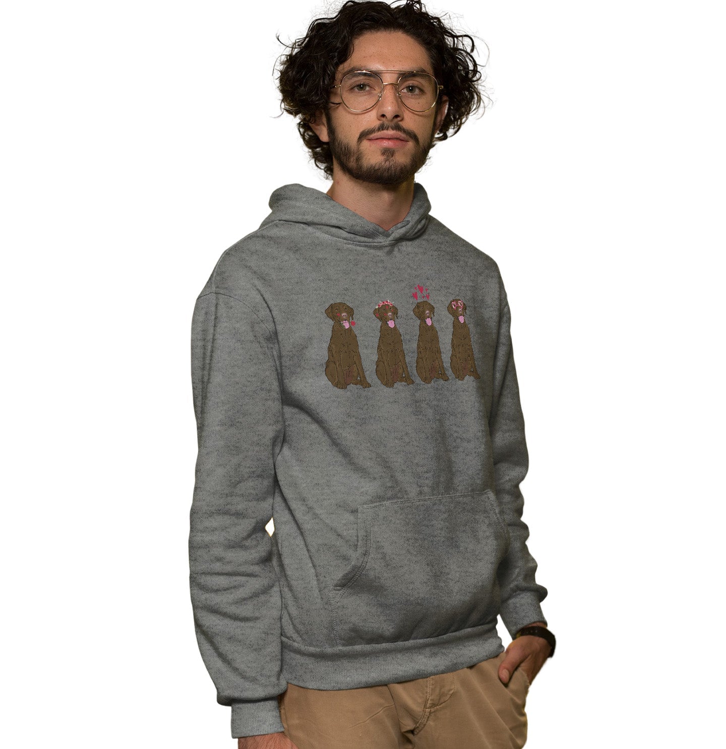 Chocolate Lab Love Line Up - Adult Unisex Hoodie Sweatshirt