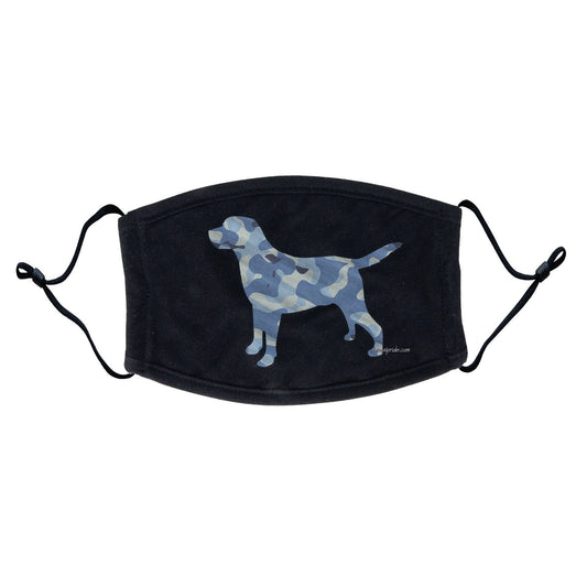 Labrador Silhouette Blue Camouflage Face Mask - Adjustable Ear Loops, Reusable & Washable, Cloth - Labradors.com