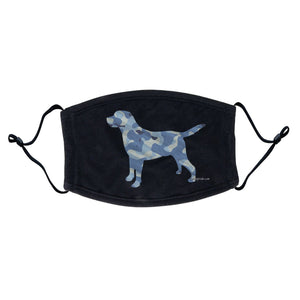 Labrador Silhouette Blue Camouflage Face Mask - Adjustable Ear Loops, Reusable & Washable, Cloth - Labradors.com