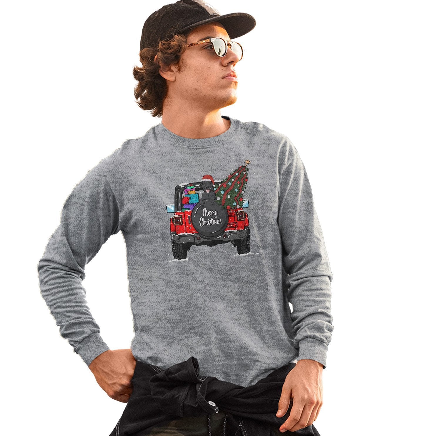 Christmas Jeep Black Lab - Adult Unisex Long Sleeve T-Shirt