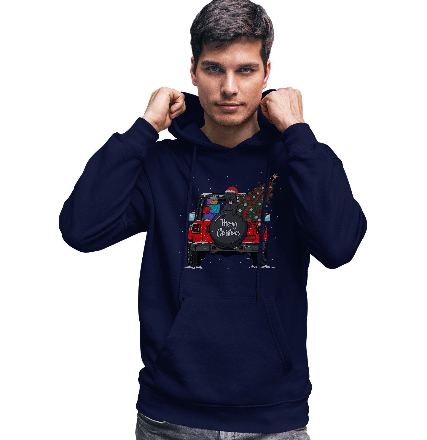 Christmas Jeep Black Lab - Adult Unisex Hoodie Sweatshirt