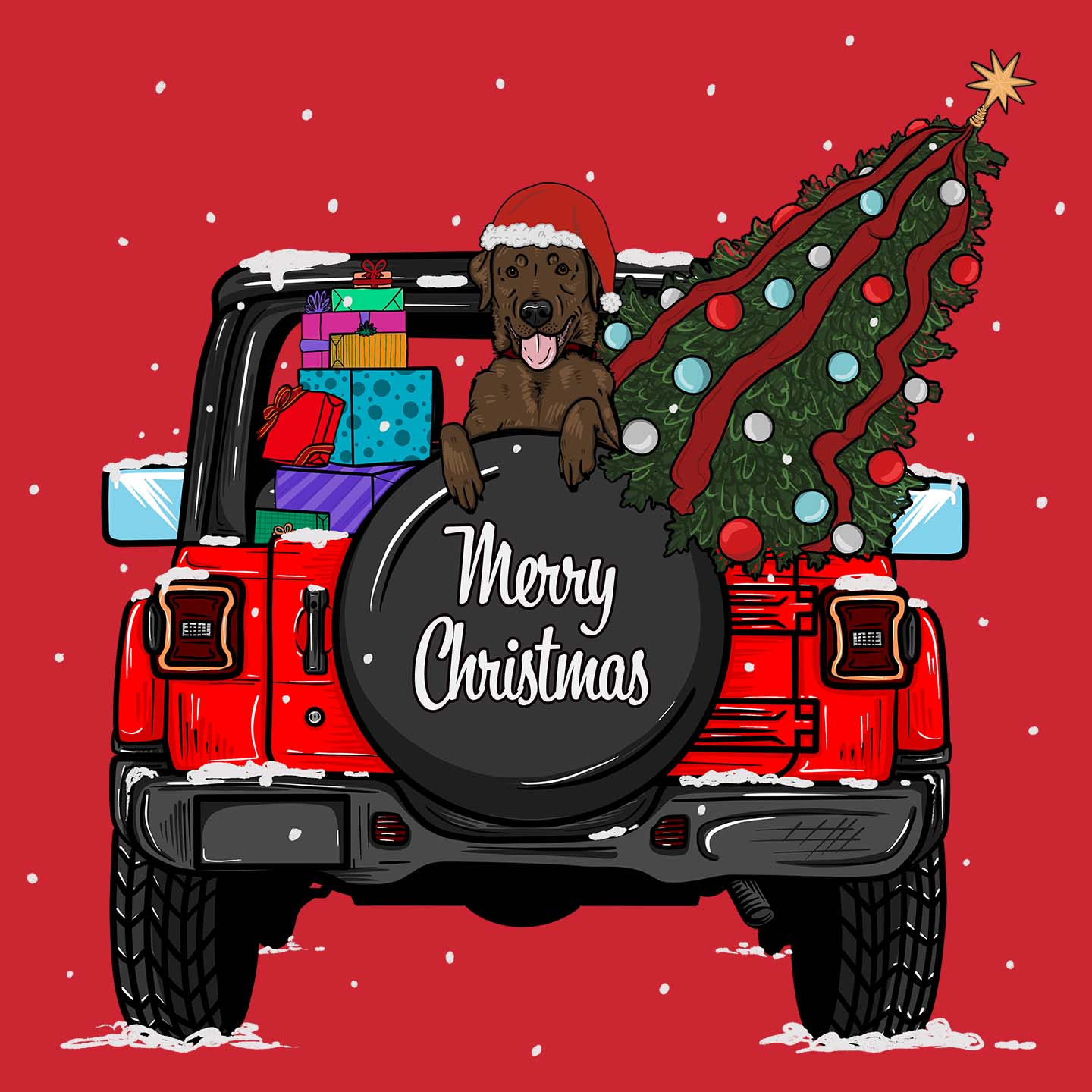 Christmas Jeep Chocolate Lab - Adult Unisex Long Sleeve T-Shirt